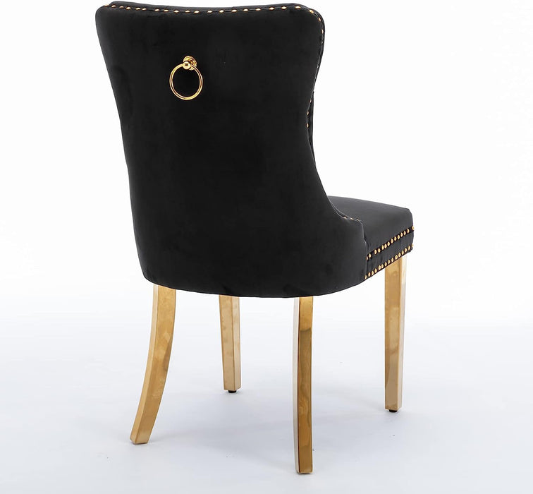 Velvet Dining Chairs with Gold Metal Legs, Black