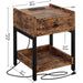 Bedside Table with Charging Station, Vintage Brown