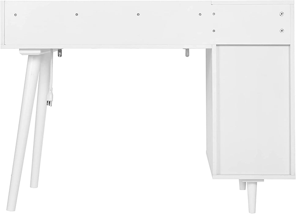 White Vanity Desk with Drawers and Storage