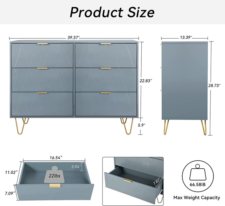 Modern Blue 6-Drawer Chest of Drawers