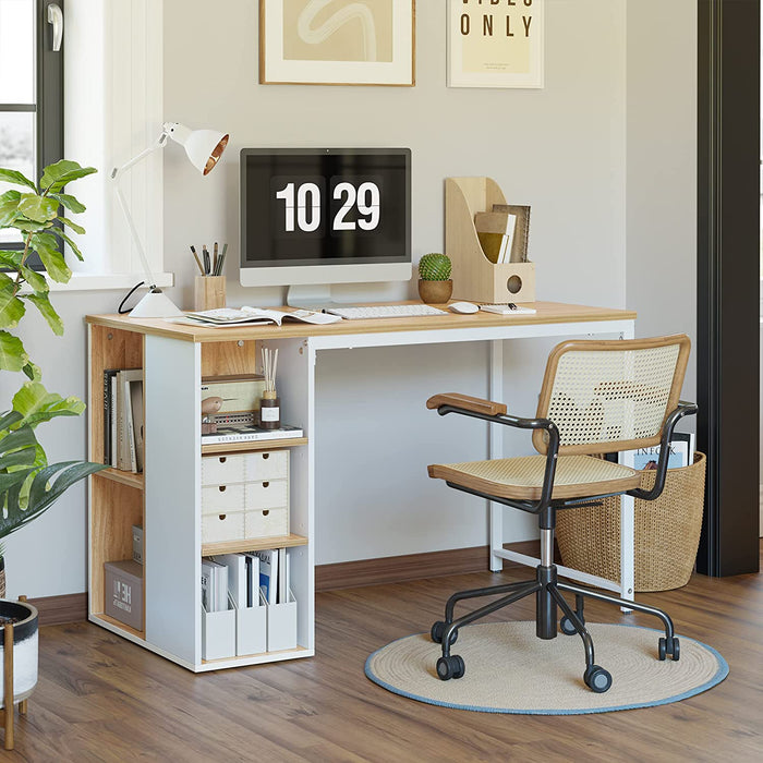 White Modern Office Desk with Storage Shelves