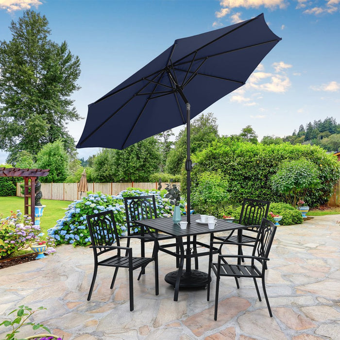 9Ft Patio Umbrella with 8 Sturdy Ribs with Push Button Tilt/Crank Outdoor Market Table Umbrellas, Navy Blue