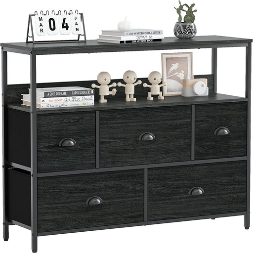 Black Oak Console Table with Storage Drawers