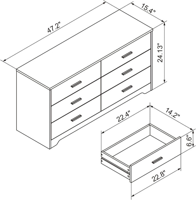 White Wooden 6-Drawer Bedroom Dresser