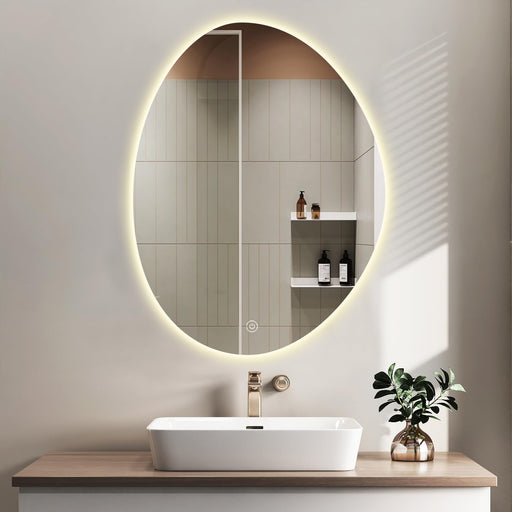 Led Irregular Mirror Oval Mirror with LED 24X36 Inch, Dimmable Wall Makeupmirrors with Anti-Fog, Glass Shartter Proof