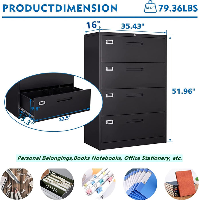 Lockable 4-Drawer Lateral File Cabinet for Office/Home