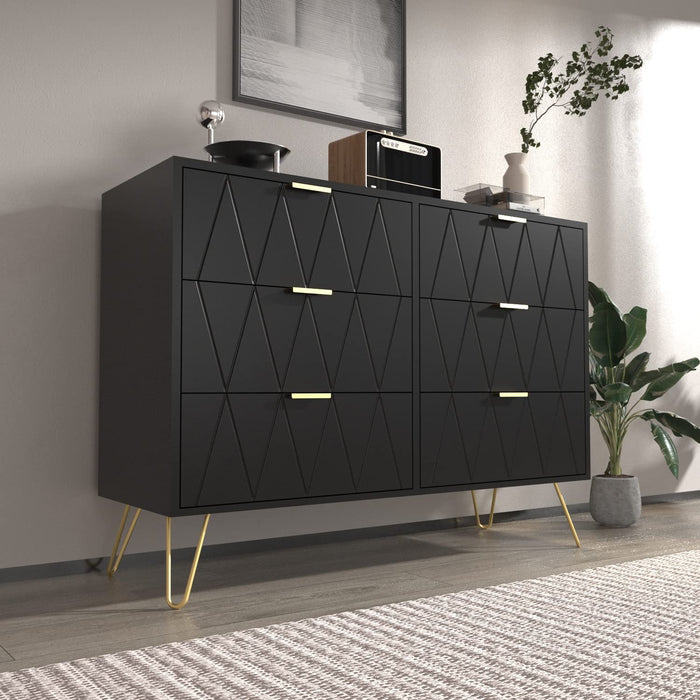 Modern Black Dresser with Metal Handles