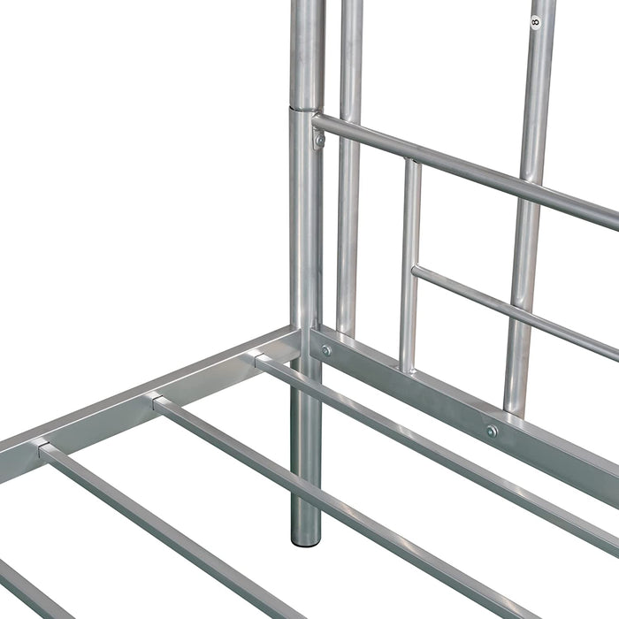 Twin over Twin Metal Bunk Bed W/ Trundle, Silver