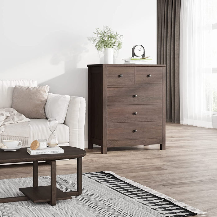 Dark Brown Heavy Duty 5-Drawer Dresser