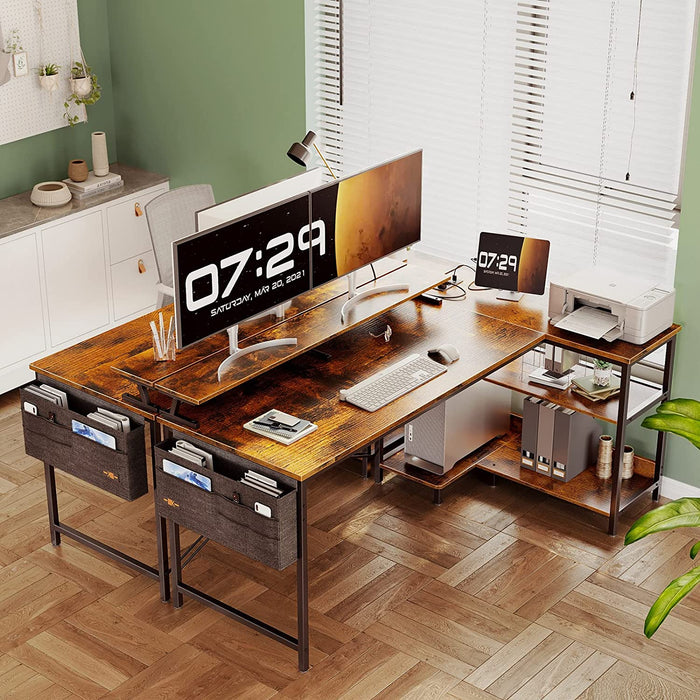 L-Shaped Computer Desk with USB & Outlet