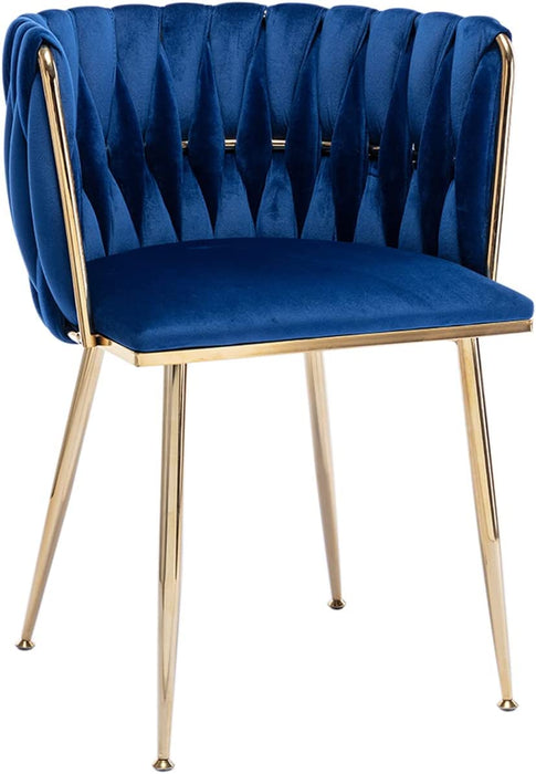 Velvet Dining Chairs with Gold Metal Legs, Set of 4, Blue