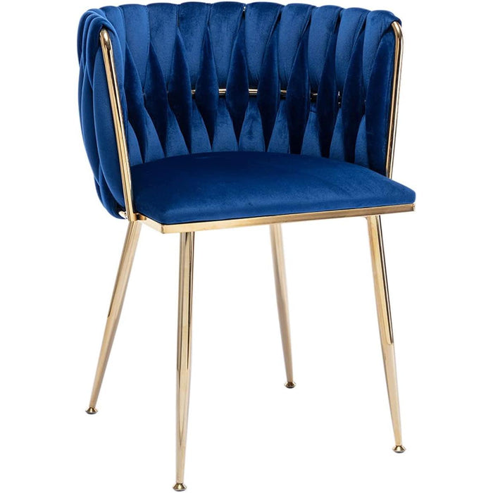 Velvet Dining Chairs with Gold Metal Legs, Set of 4, Blue