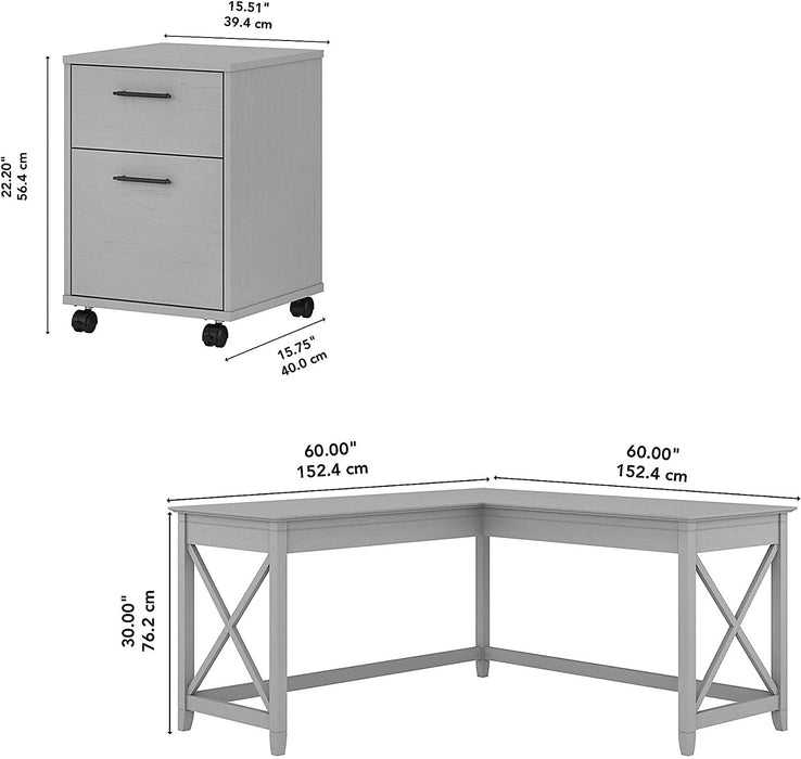 Cape Cod Gray L-Shaped Desk W/ File Cabinet