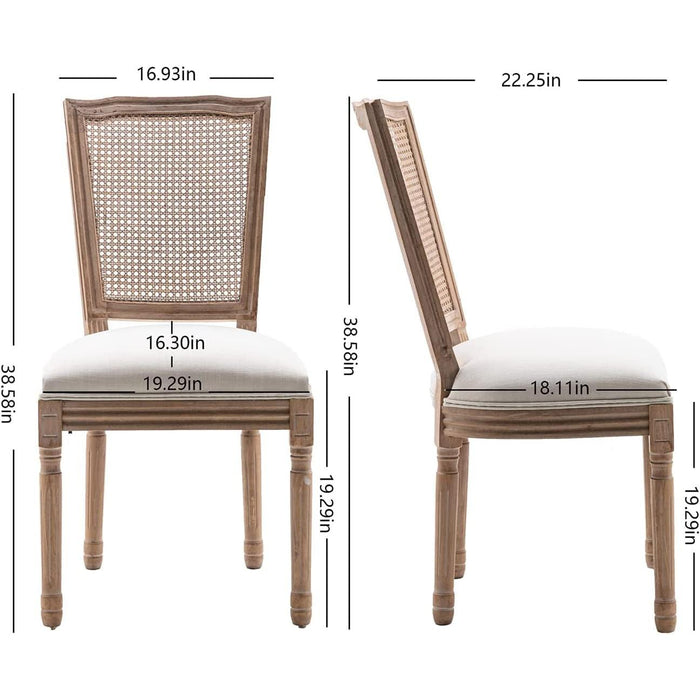 Set of 4 French Country Rattan Back Dining Chairs