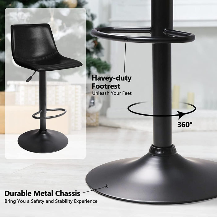 Modern Adjustable Height Faux Leather Barstools, Set of 2