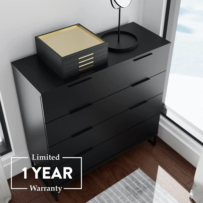 Black Modern 4-Drawer Dresser Storage Chest