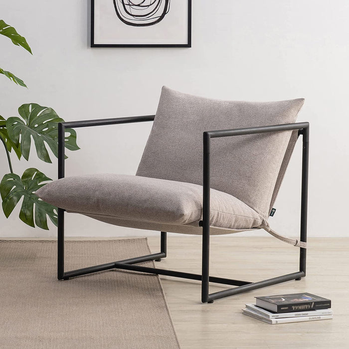 Oatmeal Armchair with Metal Frame and Cushioning