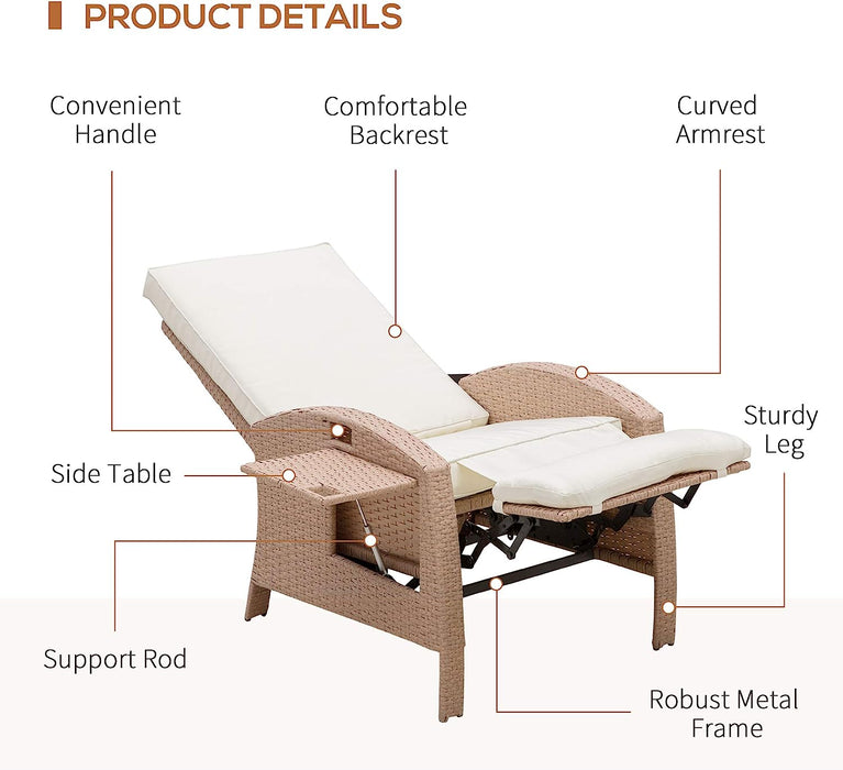 Beige PE Rattan Outdoor Recliner with Cushion