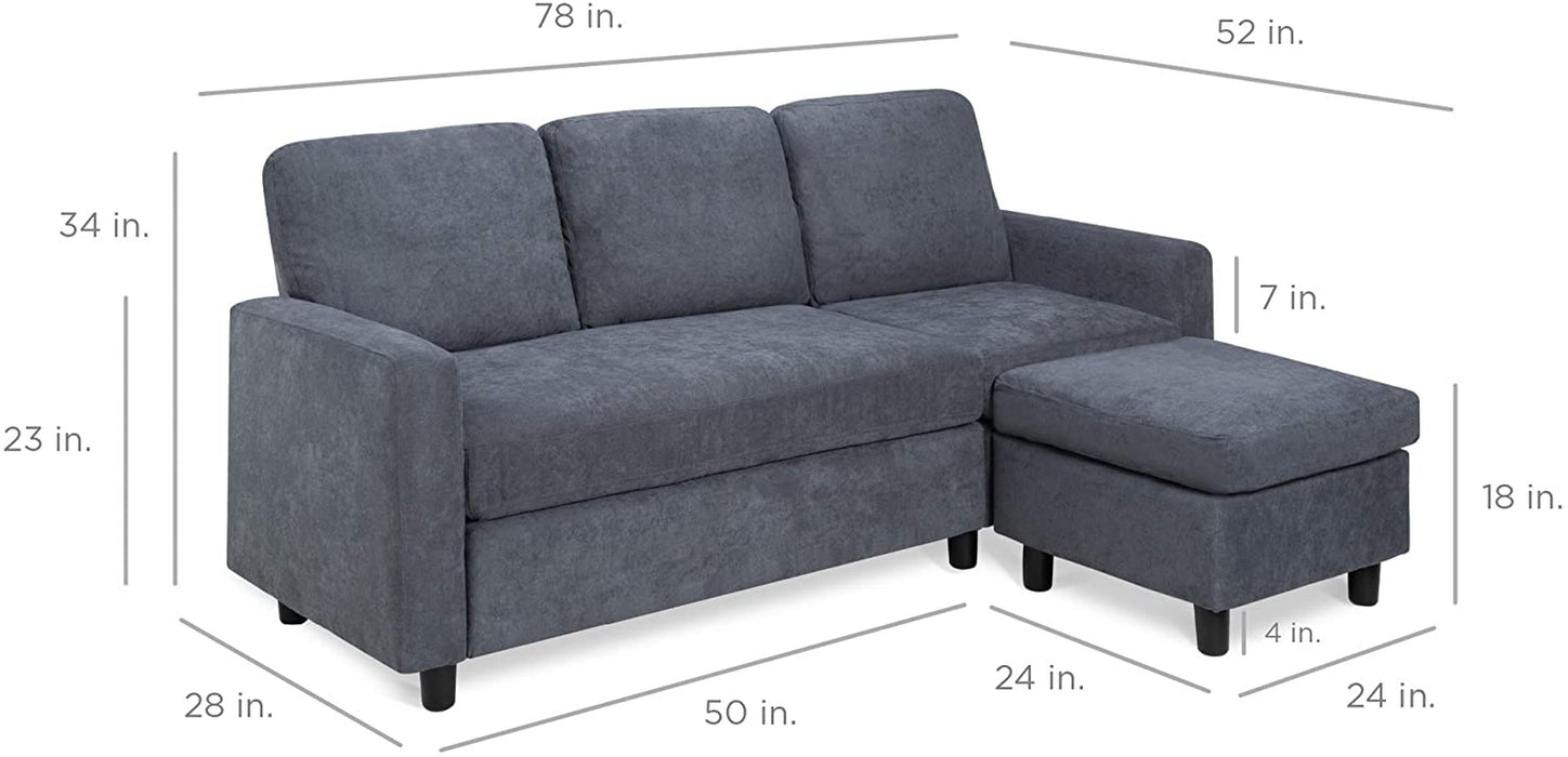 Compact Blue/Gray Linen Sectional Sofa with Chaise