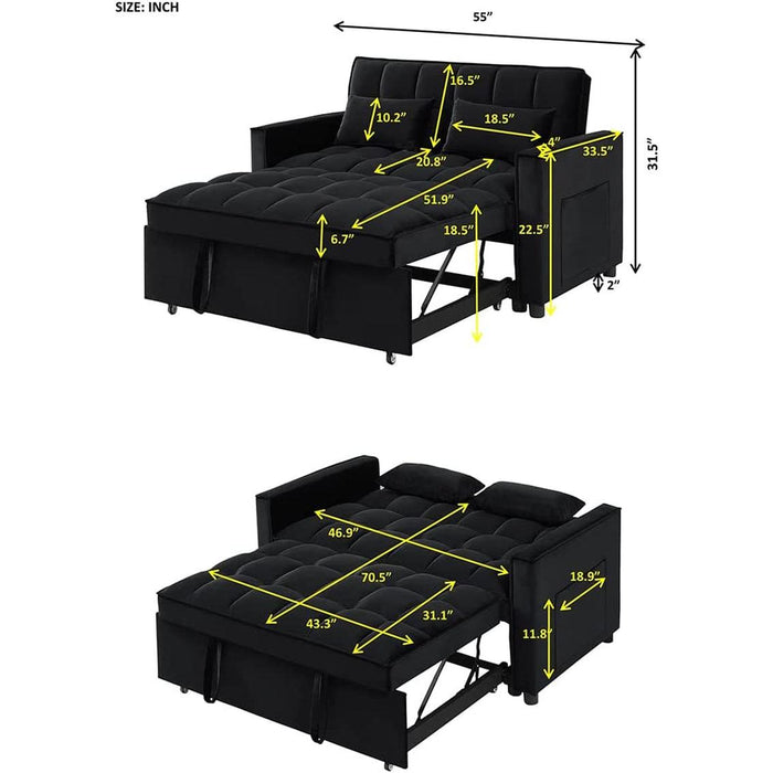 Velvet Sofa Bed with Adjustable Pull Out