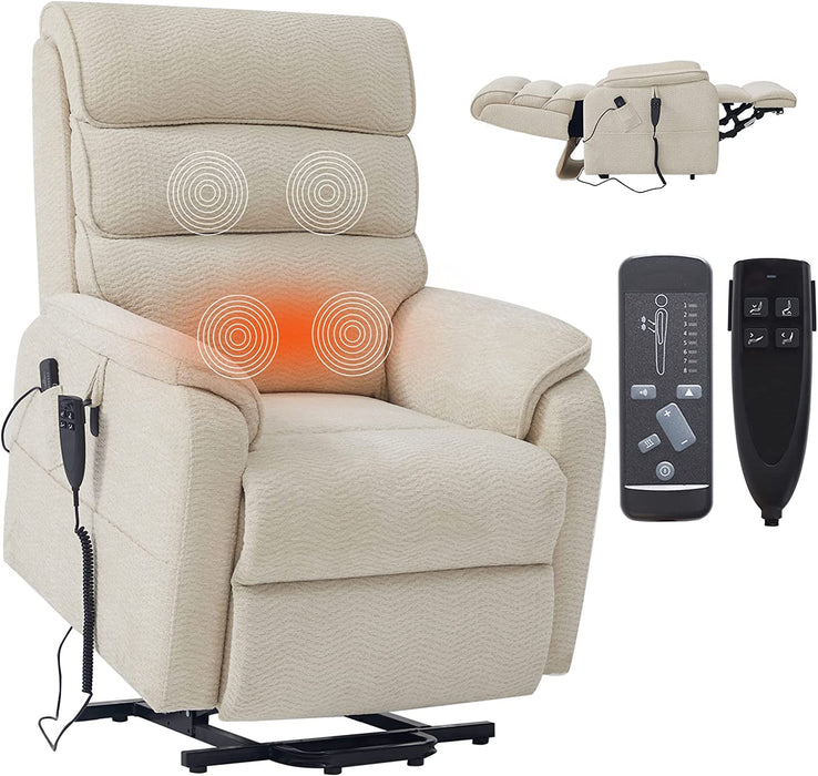 Beige Chenille Electric Power Lift Recliner