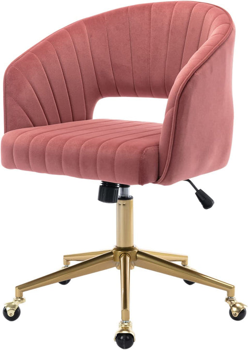 Rose Velvet Swivel Desk Chair for Home Office