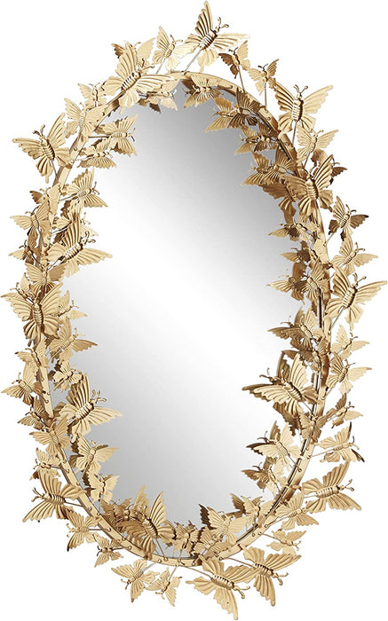 Metal Butterfly Oval 3D Wall Mirror, 19" X 5" X 33", Gold