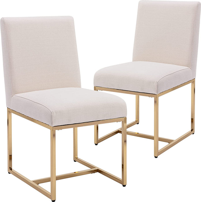 Set of 2 Mid Century Modern Dining Chairs, Cream, Golden Finish Metal Frame