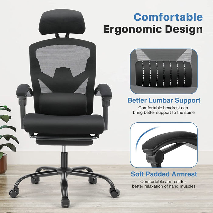 Adjustable High-Back Mesh Office Chair with Footrest