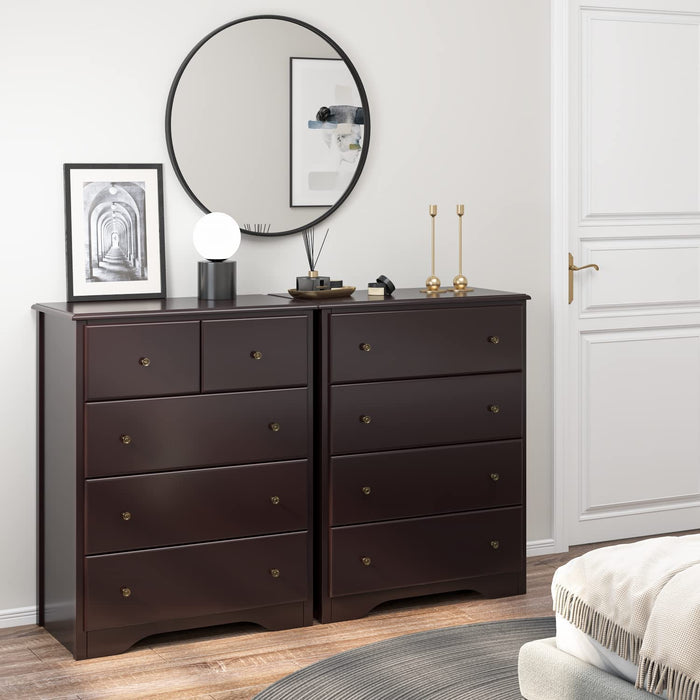 Dark Brown Retro 5-Drawer Wooden Dresser