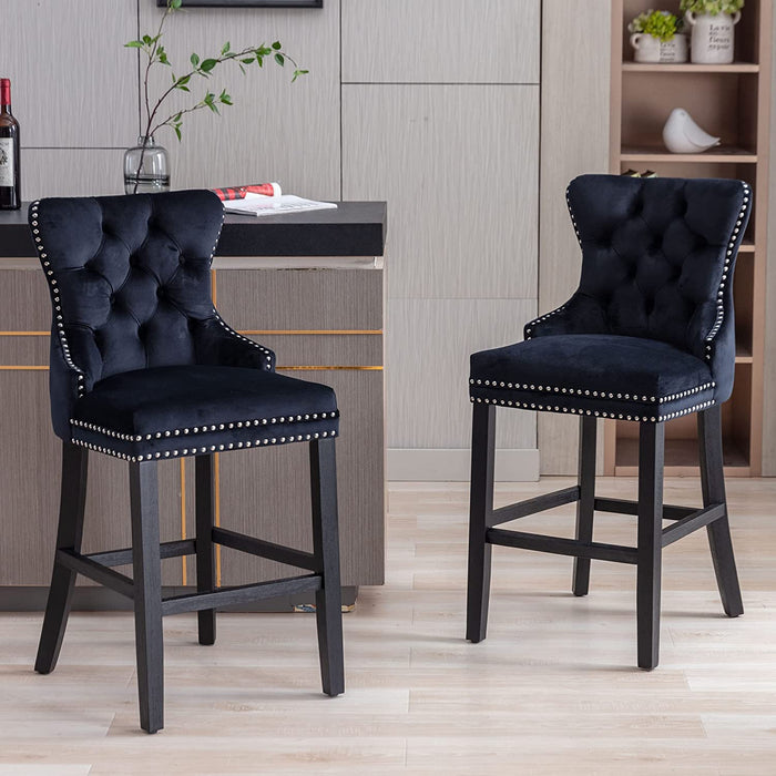 Set of 2 Upholstered Velvet Cushion Barstools