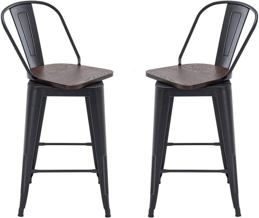 High Back Swivel Metal Barstools, Set of 4, Matte Black, 26 Inch