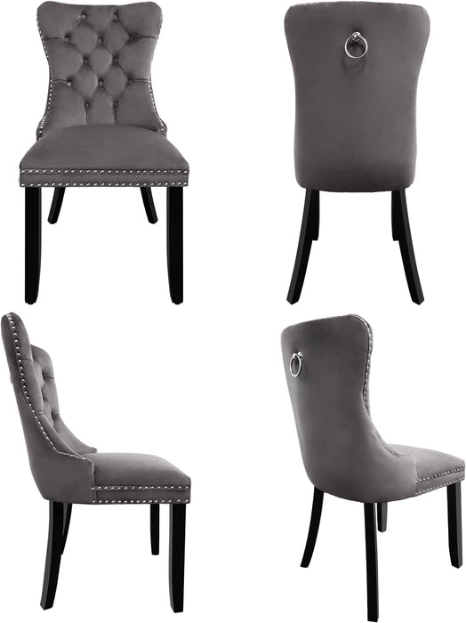 Solid Wood Dining Chairs with Nailhead Back (Set of 2, Gray)