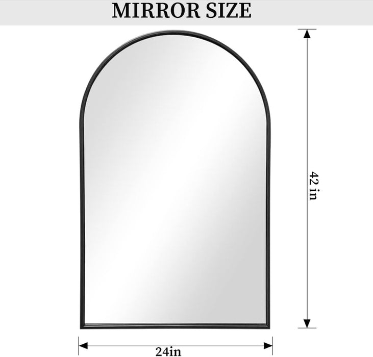 Arched Wall Mounted Mirror, 42"X24", Arch Black Mirror for Bathroom Vanity, Living Room or Bedroom, Entryway, Modern & Contemporary Arch Top Wall Mirror, Black, Iron Frame