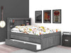 Charcoal Full Bookcase Bed with 3 Drawers and Twin Trundle