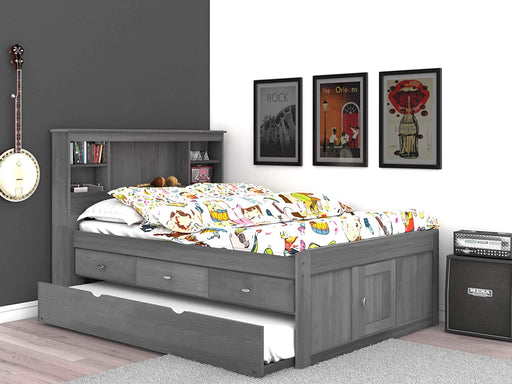 Charcoal Full Bookcase Bed with 3 Drawers and Twin Trundle