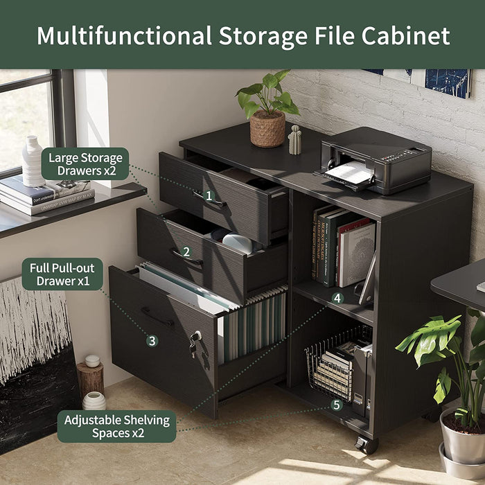 Black Mobile File Cabinet with Printer Stand