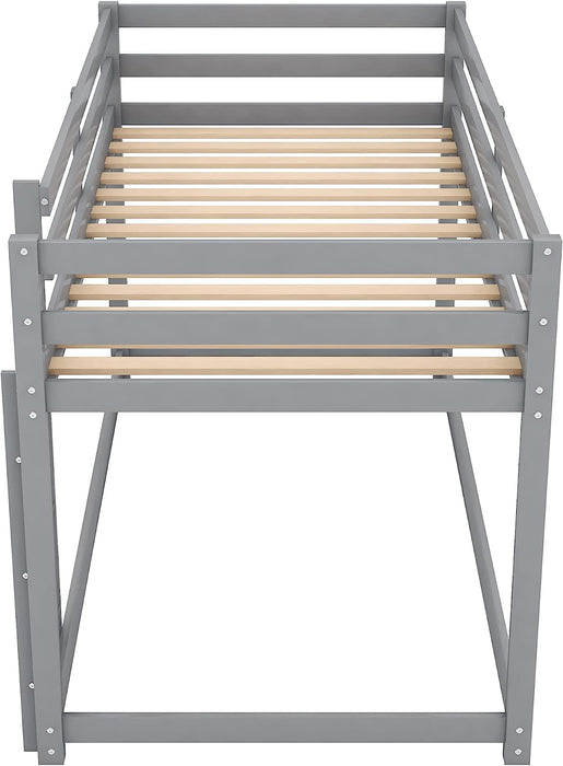 Twin over Twin Floor Bunk Bed with Ladder, Gray