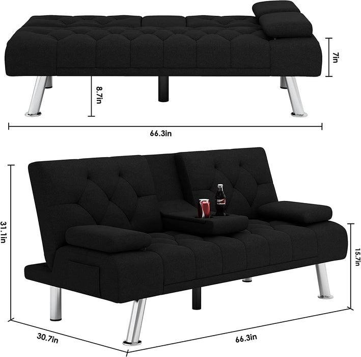 Convertible Futon Sofa Bed with Cupholders
