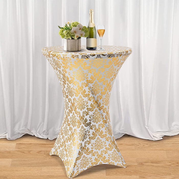 Gold Spandex Fitted Stretch Cocktail Tablecloth - 4 Pack
