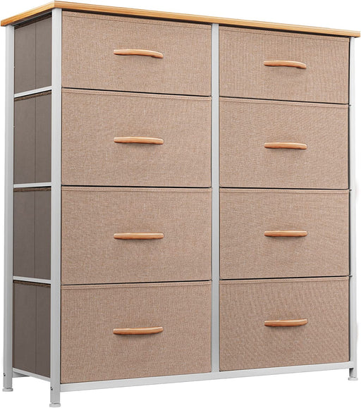 Beige Tall Dresser with 8 Drawers for Bedroom Storage