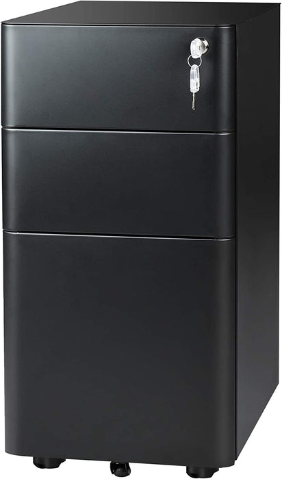 Slim Vertical File Cabinet, Assembled, Black