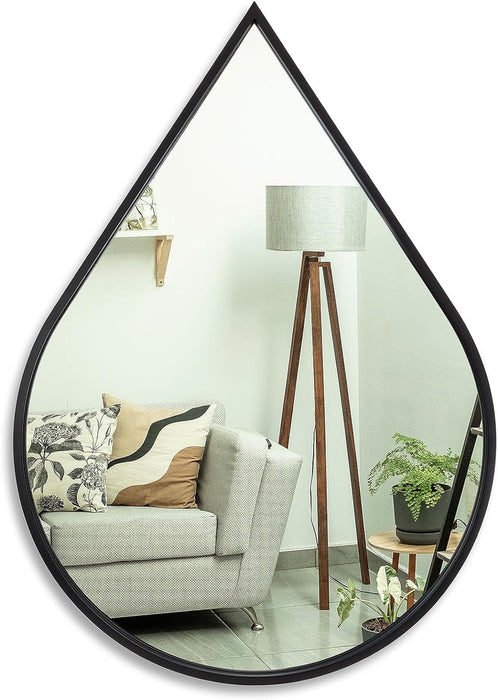 Teardrop Mirror – Wall-Mounted, Black Anodized, Wrought-Iron Frame, HD Aluminum Mirror Glass, 27.5 In. X 20 In.