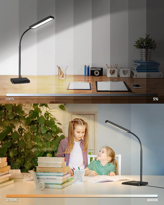 LEPOWER Metal Desk Lamp, Adjustable Goose Neck Table Lamp, Eye-Caring Study  Desk Lamps for Bedroom, Study Room and Office (Black)