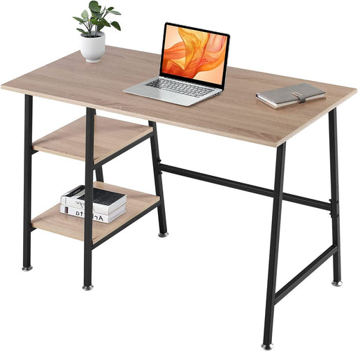 Industrial Style Oak Desk with Storage Shelves