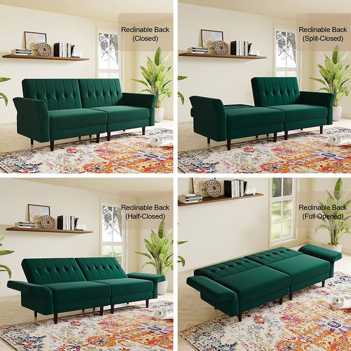 Green Velvet Memory Foam Sofa Bed