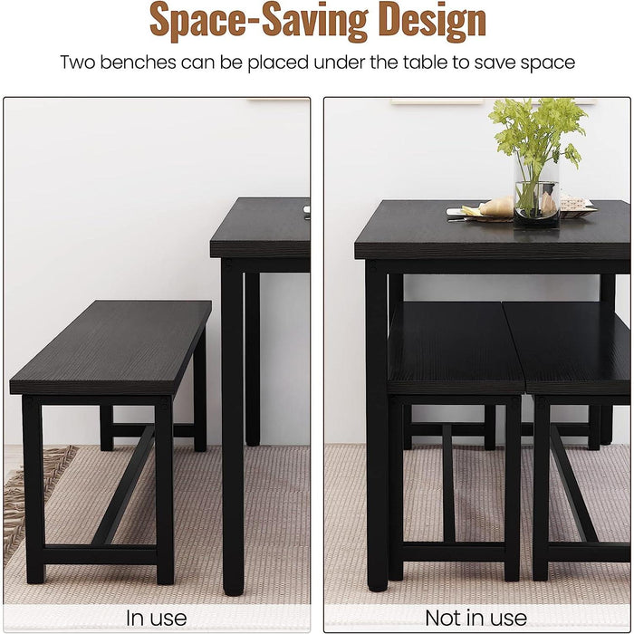 Rectangular Dining Table and Chairs for 4, Modern Wood Bench Dining Room Table Set