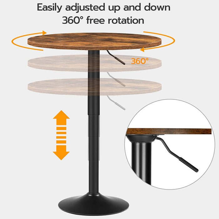 Rustic Brown Height-Adjustable Bar Table