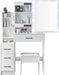 White Makeup Vanity with Lighted Mirror and Drawers