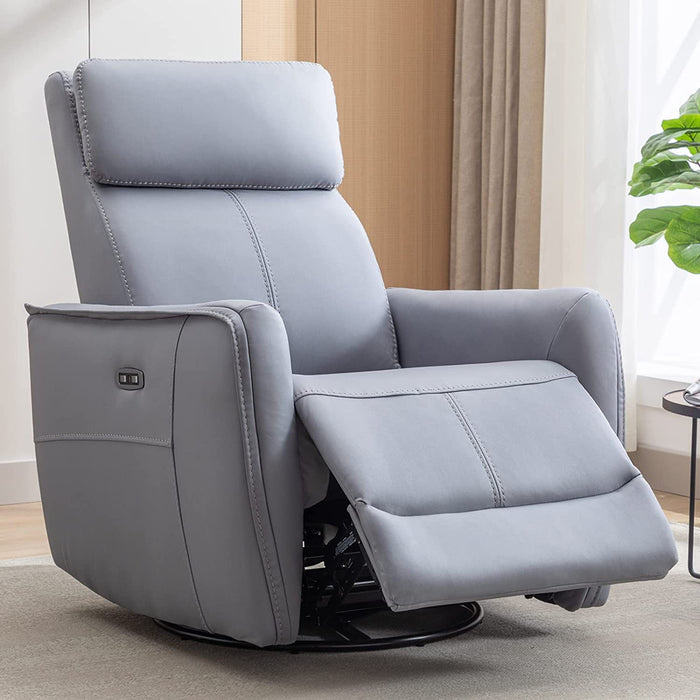 Grey Leathaire Swivel Rocker Recliner with USB Ports